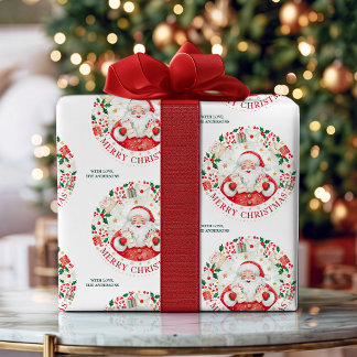 Papier Cadeau Joyeux Noël Santa aquarelle mignonne personnalisé