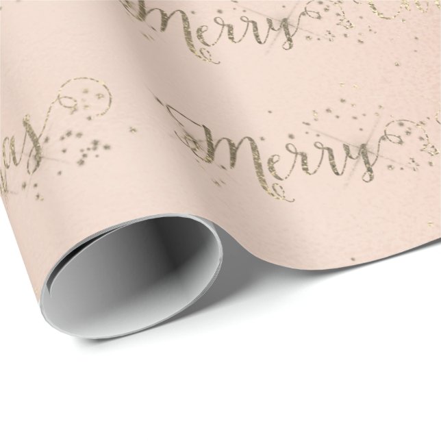 Papier Cadeau Joyeux Noël Script Faux Gold Pastel Rose rose (Coin rond)