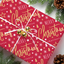 Joyeux Noël Script Nom personnalisé Red Faux Gold