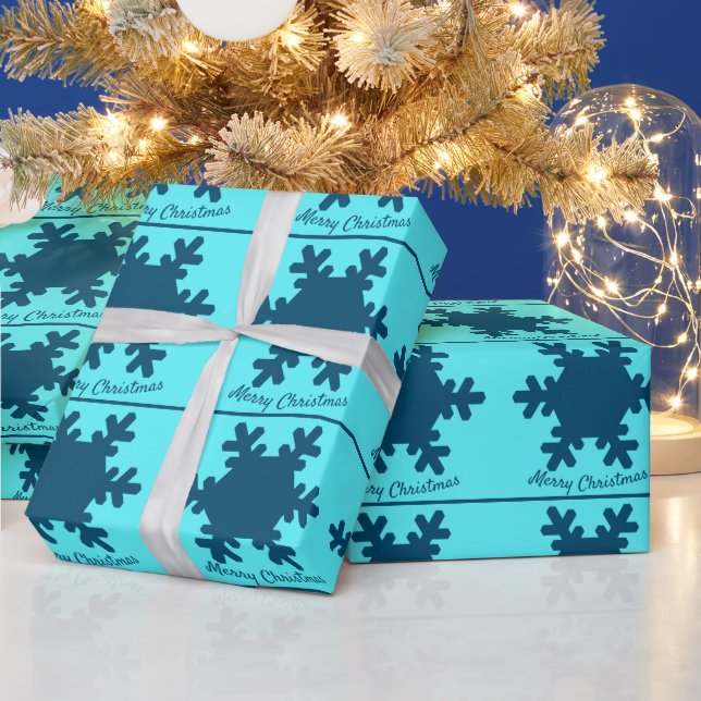 Papier Cadeau Joyeux Noël Snowflake Motif Blue Cute tendance (Vacances)
