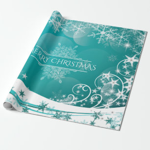 Papier Cadeau Joyeux Noël Snowflakes Arbre Fleurs & Étoiles