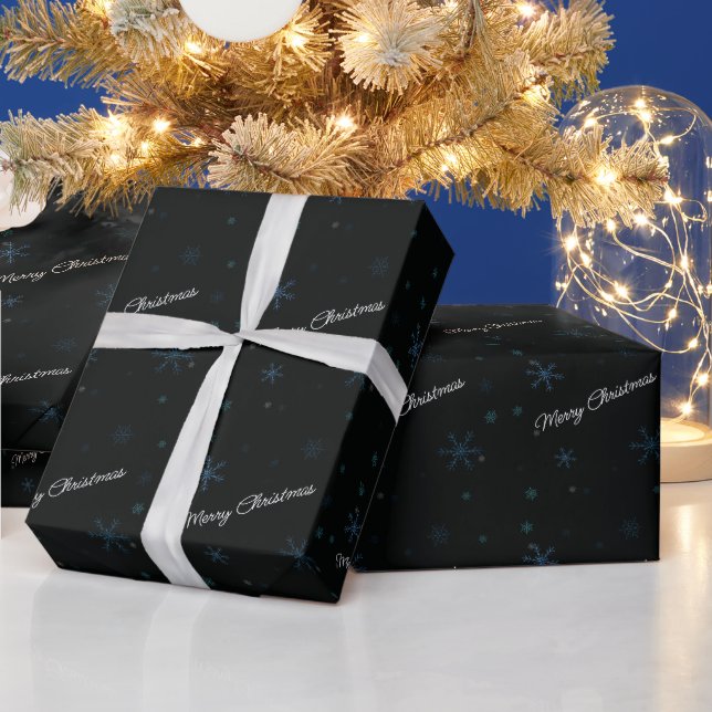 Papier Cadeau Joyeux Noël Snowflakes noir (Vacances)