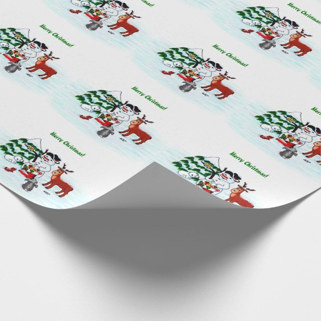 Papier Cadeau Joyeux Noël ! Snowman avec amis (Coin)