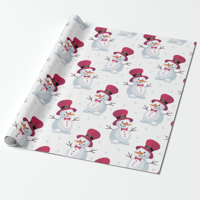 Papier Cadeau Joyeux Noël Snowman Falling Snow (Déroulé)