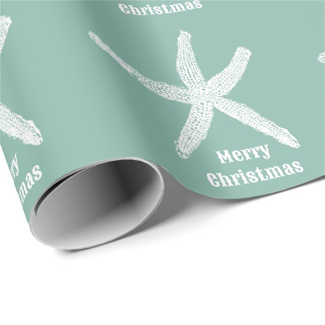 Papier Cadeau Joyeux Noël Starfish Green Beach Personnalisé tend (Coin rond)