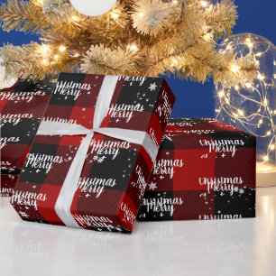 Papier Cadeau Joyeux Noël Texte en flocons de neige sur carreaux