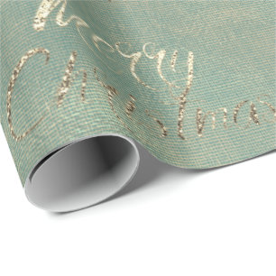 Papier Cadeau Joyeux Noël Turquoise Gold Burlap Linge Cottage