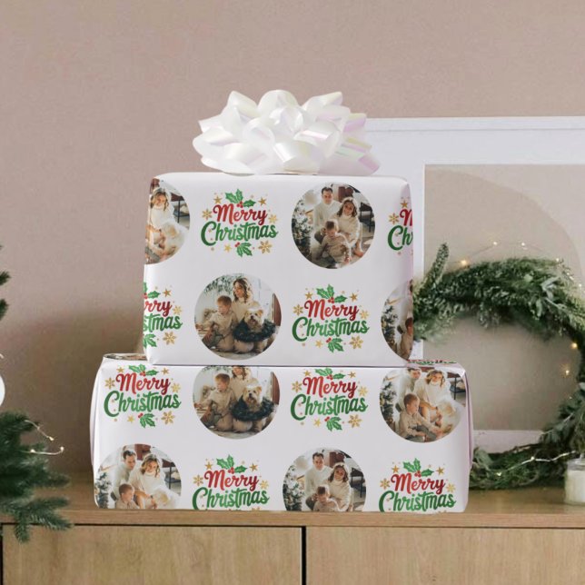 Papier Cadeau Joyeux Noël typographie Motif photo moderne (Créateur téléchargé)