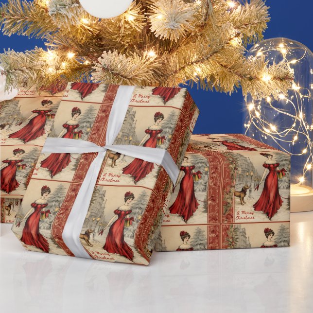 Papier Cadeau Joyeux Noël Victorian Lady Illustration (Vacances)