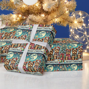 Papier Cadeau Joyeux Noël vintage Terrier Yorskhire Yorkie