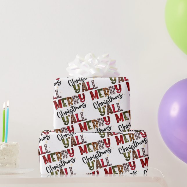 Papier Cadeau Joyeux Noël Y'All Chic Moderne Plaid Motif (Cadeaux de fête)