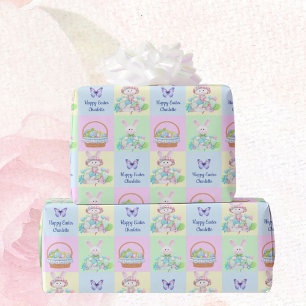 Papier Cadeau Joyeux nom de bébé de Pâques Pastels doux Bunny