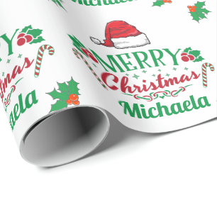 Papier Cadeau Joyeux nom de Noël à Santa Hat Sucres de canne Hol