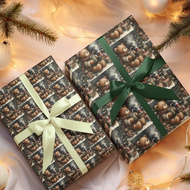 Papier Cadeau Joyeux Nounours de Noël Déposer Carrelé (Créateur téléchargé)