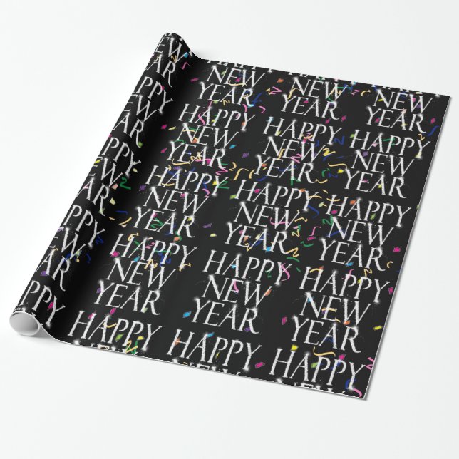 Papier Cadeau Joyeux Nouvel An sur Confetti (Déroulé)
