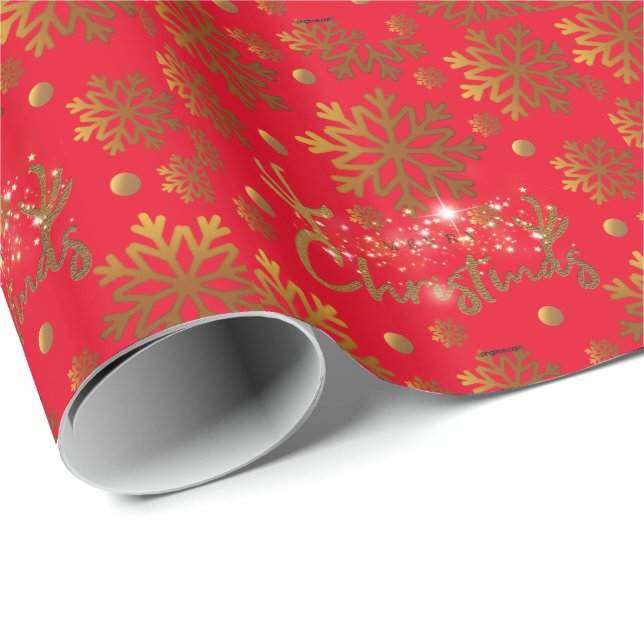 Papier Cadeau Joyeux or de Noël pétillant sur arrière - plan rou (Coin rond)