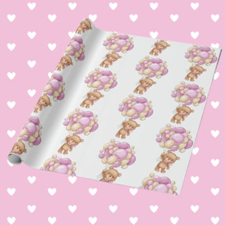 Papier Cadeau Joyeux Ours en Peluche Rose Baby Shower