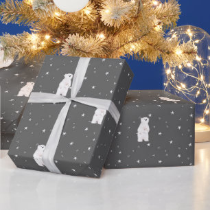 Papier Cadeau Joyeux Ours Polaire De Noël Sur Les Étoiles