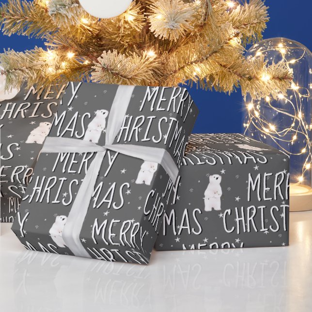 Papier Cadeau Joyeux Ours Polaire De Noël Sur Les Étoiles (Vacances)
