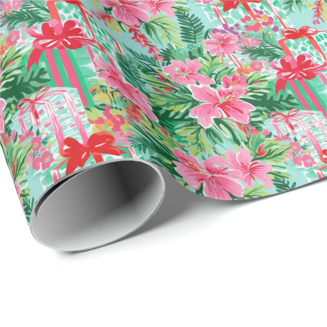 Papier Cadeau Joyeux Palm Beach Cadres de Noël Aquarelle (Coin rond)