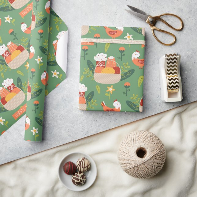 Papier Cadeau Joyeux Paniers de Pâques Fleurs de Printemps (Artisanat)