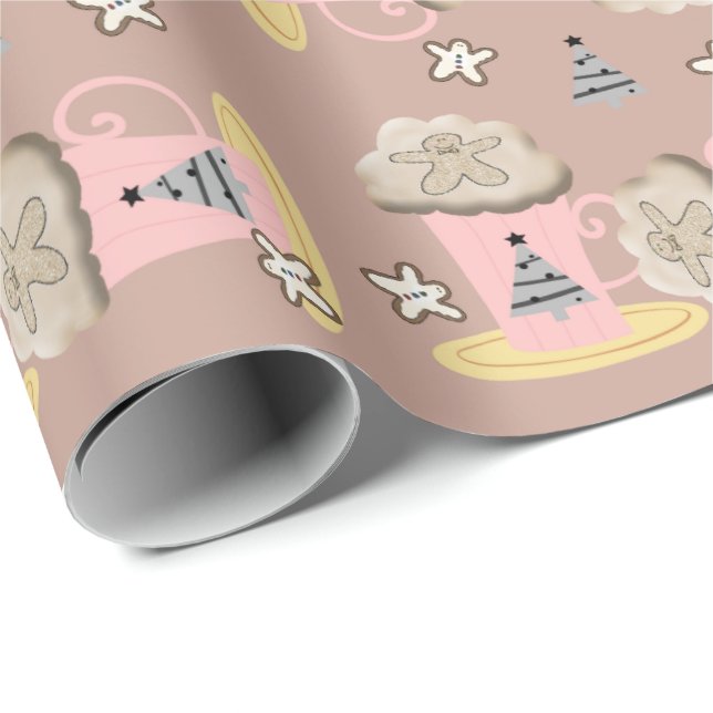 Papier Cadeau Joyeux papier d'enveloppement de Cappuccino rose N (Coin rond)