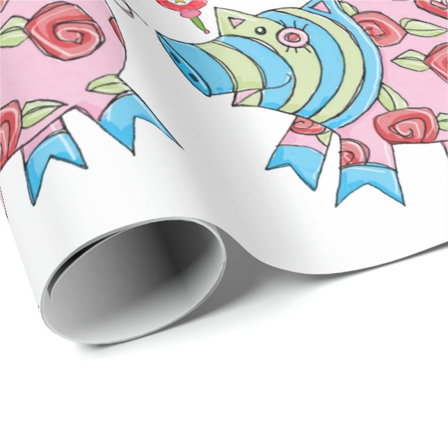Papier Cadeau Joyeux papier d'enveloppement de porc rose Noël (Coin rond)