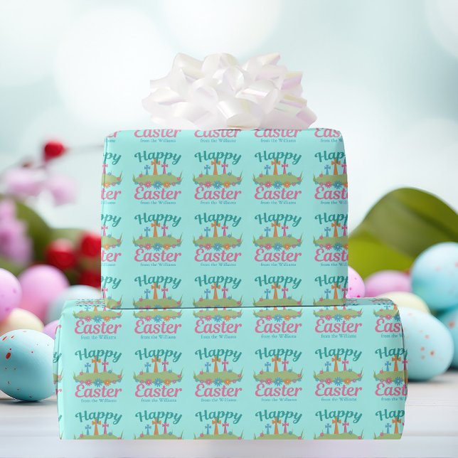 Papier Cadeau Joyeux Pâques Beaux Croisés Religieux Fleurs (Créateur téléchargé)