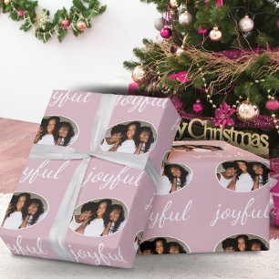 Papier Cadeau Joyeux Pastel Pink Script de Noël