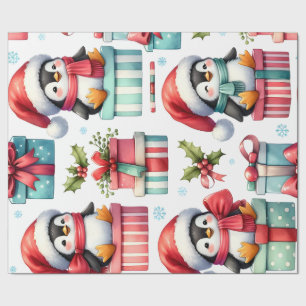 Papier Cadeau Joyeux Pingouins Présents Enveloppement Papier