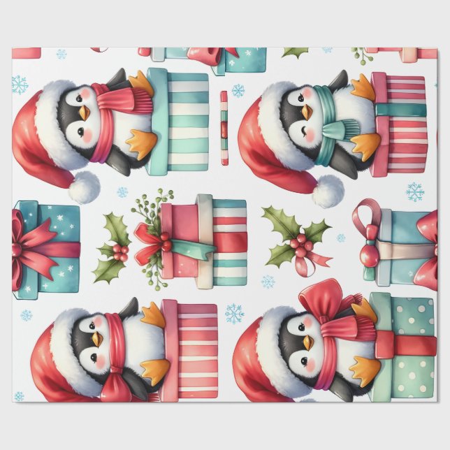 Papier Cadeau Joyeux Pingouins Présents Enveloppement Papier (Couture)