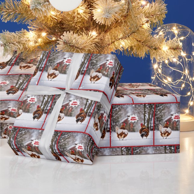 Papier Cadeau Joyeux Poulets De Vacances Dans Les Snowflakes (Vacances)