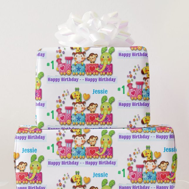 Papier Cadeau Joyeux premier anniversaire Personnalisé Nom et âg (Créateur téléchargé)