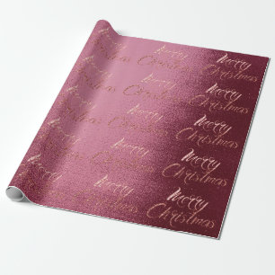 Papier Cadeau Joyeux Rose de Noël Gold Burgundy Maroon Cottage