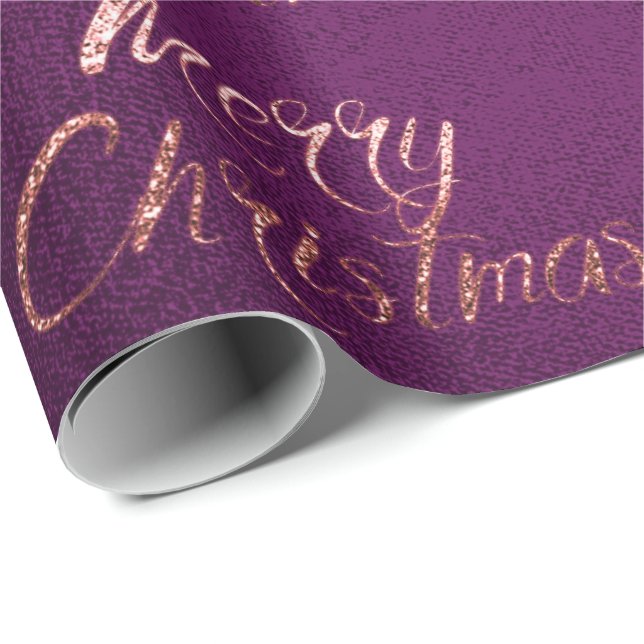 Papier Cadeau Joyeux Rose de Noël Parties scintillant d'or Purpl (Coin rond)