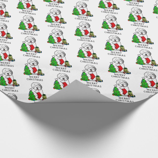 Papier Cadeau Joyeux sapin de Noël 2 Vieux anglais Chien de mer  (Coin)