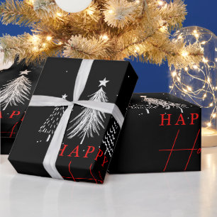 Papier Cadeau Joyeux sapin de Noël Noir
