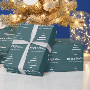 Papier Cadeau Joyeux sapin vert de Noël minimaliste
