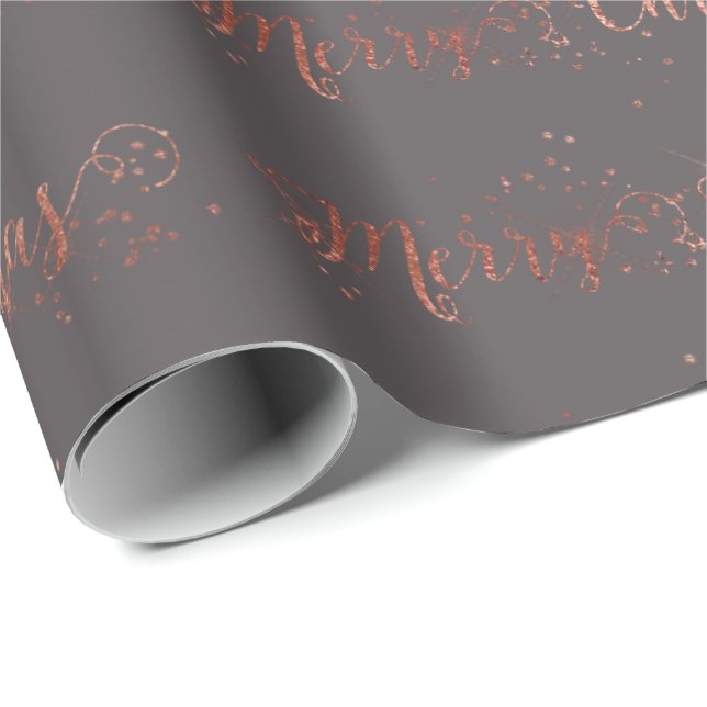 Papier Cadeau Joyeux script de Noël Rose or gris Graphite (Coin rond)