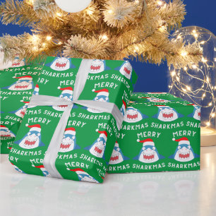 Papier Cadeau Joyeux Sharkmas Motif Funny Père Noël Shark Noël