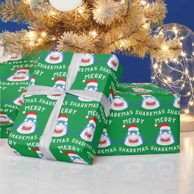 Papier Cadeau Joyeux Sharkmas Motif Funny Père Noël Shark Noël (Vacances)