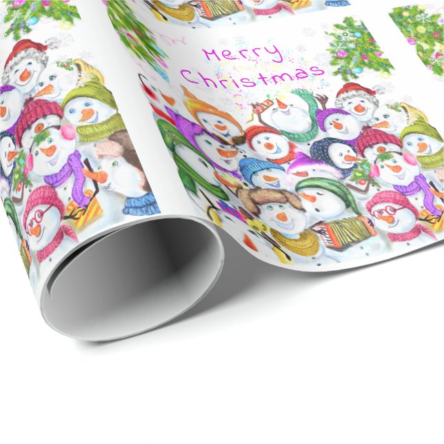 Papier Cadeau Joyeux Snowmans Fête Papier d'enveloppement de Noë (Coin rond)