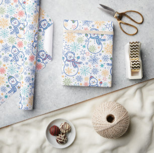 Papier Cadeau Joyeux Snowmen Bleu