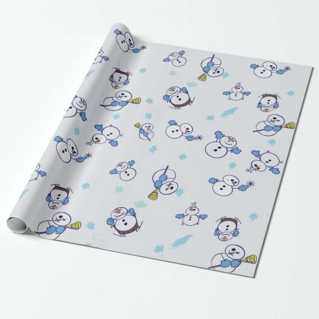 Papier Cadeau Joyeux Snowmen Jouer dans la neige (Déroulé)