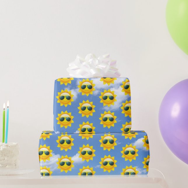 Papier Cadeau Joyeux soleil avec lunettes de soleil enveloppant  (Cadeaux de fête)