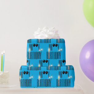 Papier Cadeau Joyeux Sparklers d'anniversaire et Ballons noirs