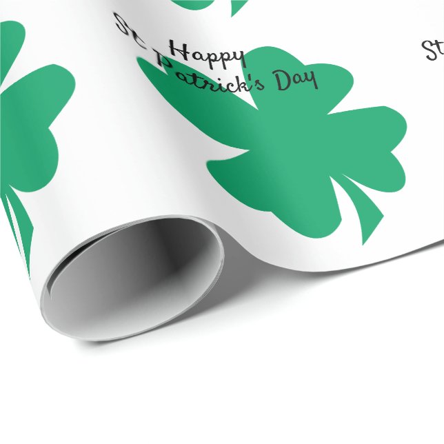 Papier Cadeau Joyeux St Patrick's Day Shamrock feuille verte bla (Coin rond)