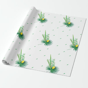 Papier Cadeau Joyeux Sukkot Lulav & Etrog Quatre Espèces Aquare