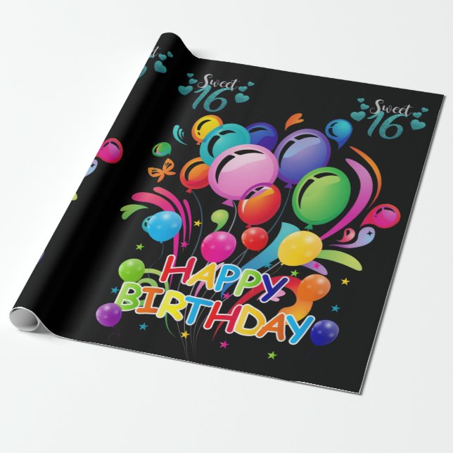 Papier Cadeau Joyeux Sweet sixteen de papier enveloppant anniver (Déroulé)