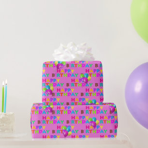 Papier Cadeau Joyeux Texte D'Anniversaire Coloré Avec Ballons
